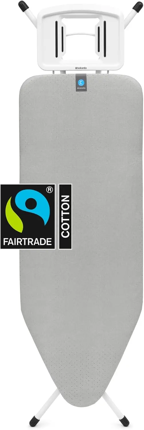 

Large Ironing Board With Solid Iron Rest Adjustable Height Fold Lock Non Slip Feet Metalized Cover Steam