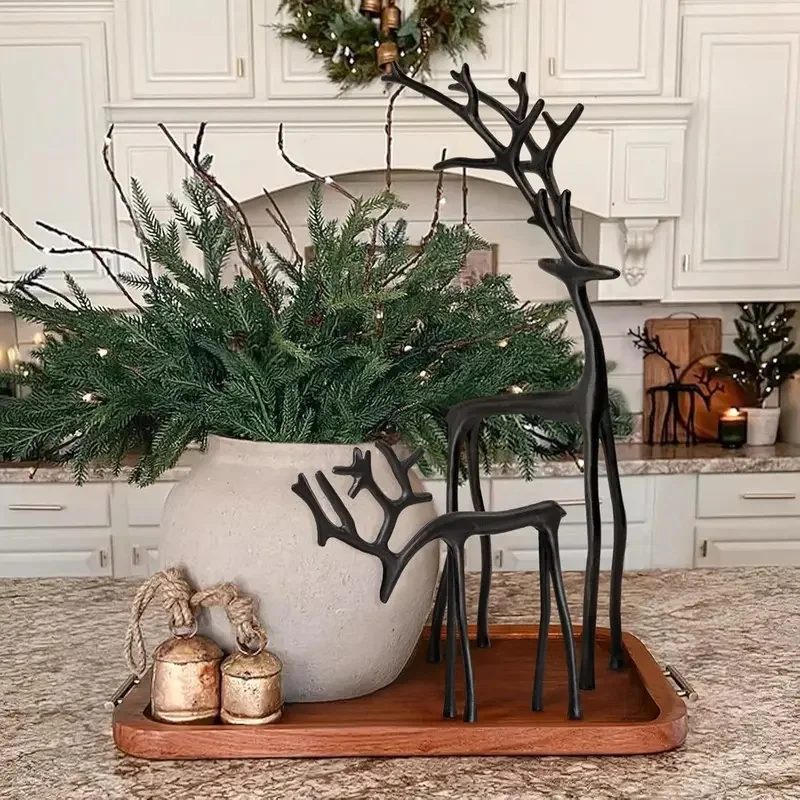 1pc Classic Elegant Black Letter Deer Figurine - Christmas Tree Topper & Year-Round Decor, Durable Plastic Home Gift