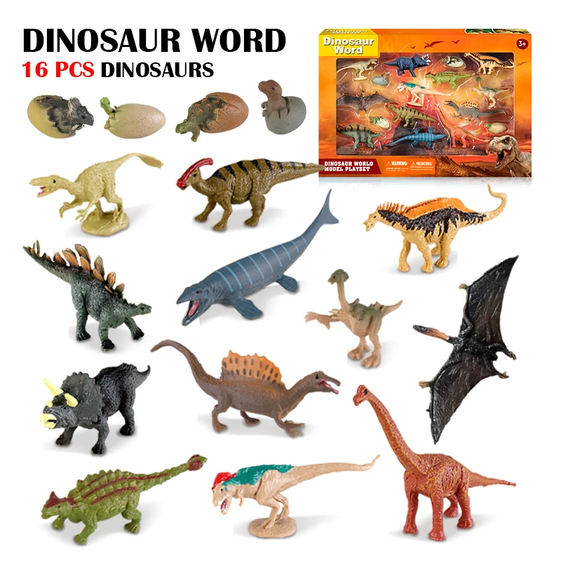 16Pcs Dinosaurs World Savage Jurassic Brachiosaurus Spinosaurus Triceratops Model Action Figures Collection Toy Kids Gift Box