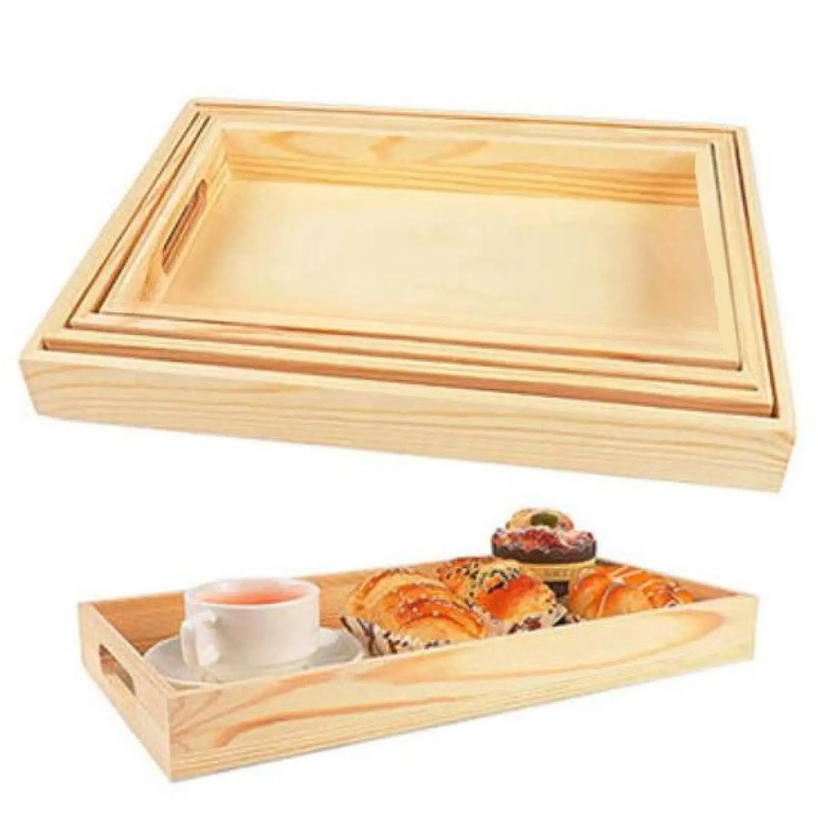 4 Pieces Montessori Tray Coffee Table Tray Educational Serving Platters Wood Storage Tray for Guest Room Bedroom Classroom