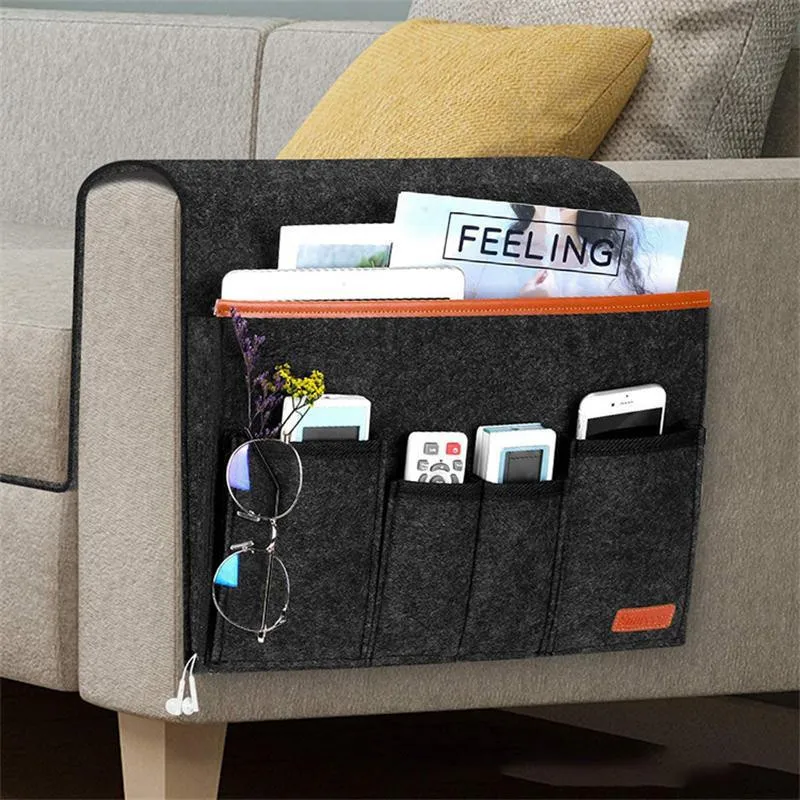 Felt Bedside Storage Bag Bed Desk Hanging Bag Sofa TV Remote Control Hanging Case Couch Storage Organizer Bed Holder Pockets