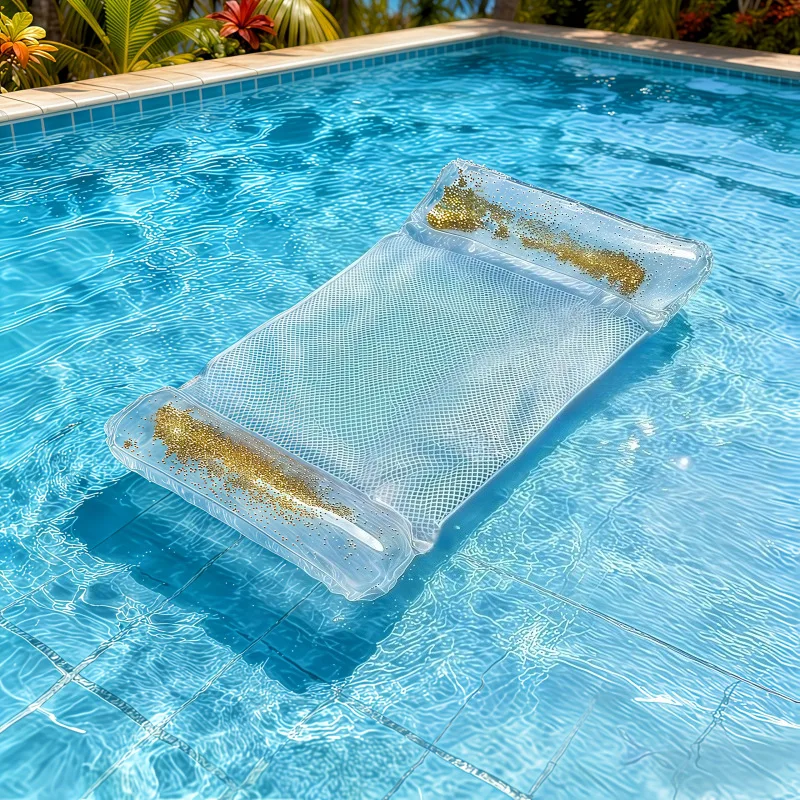 Nuova Sedia Gonfiabile Galleggiante Trasparente in PVC con Paillettes Glitterate per l'Estate 2026, Amaca Pieghevole per Piscina e Feste per Adulti
