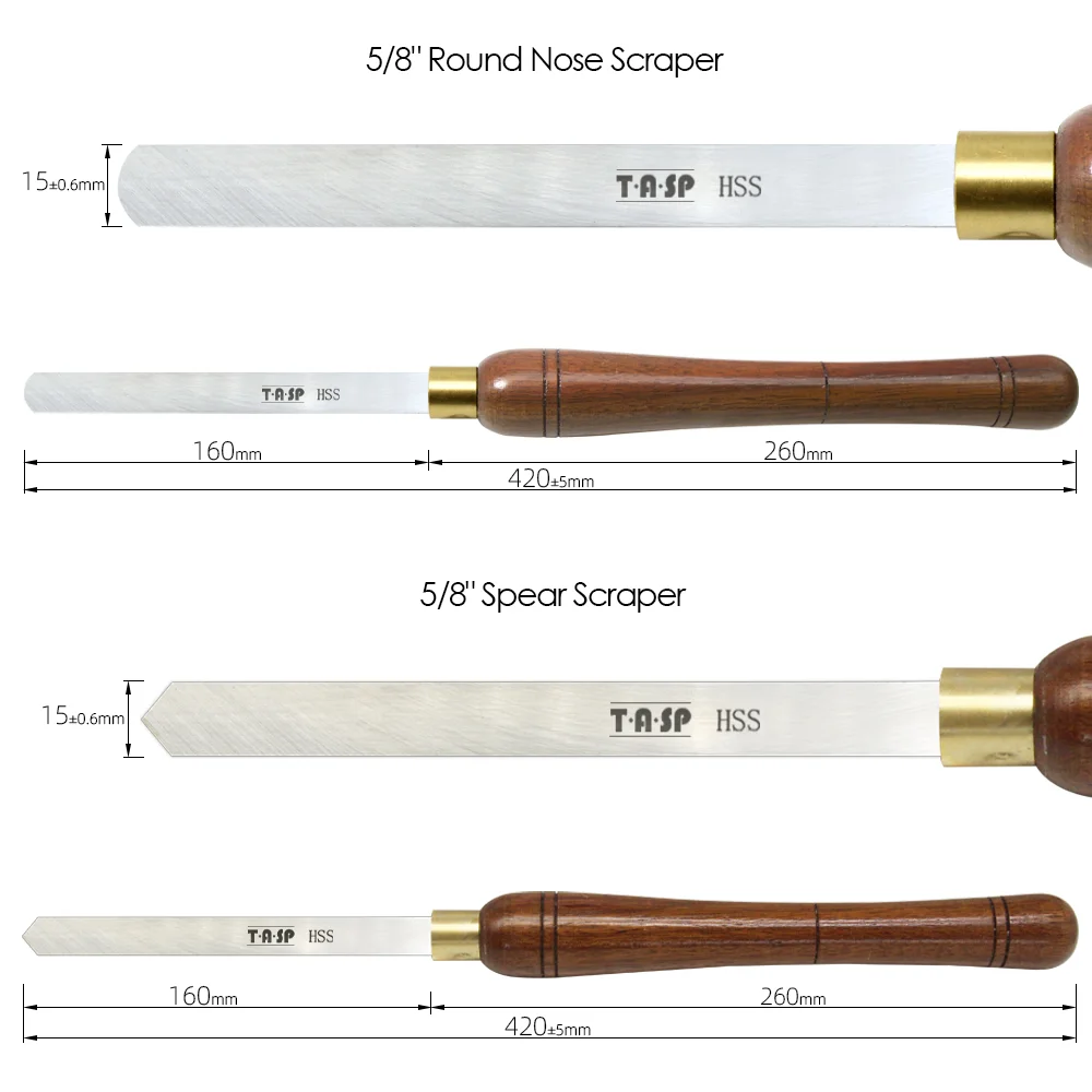 TASP 15mm Diamond & Round Nose Scraper HSS Blade Woodturning Chisel Tools for Woodworking Lathe