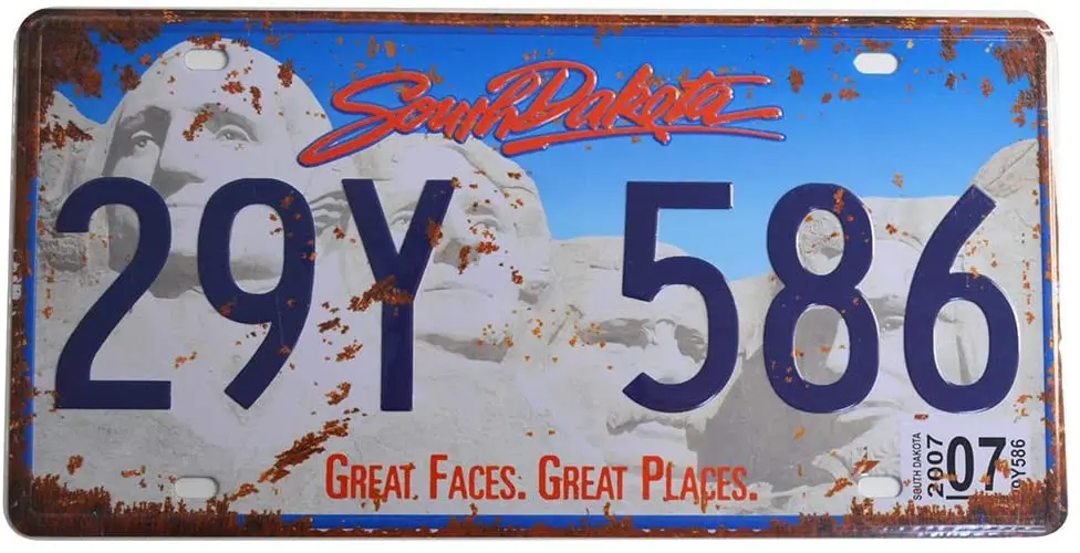 Embossed Retro Vintage License Plate, US States Historical Tin Sign, Auto Number Tags, South Dakota, 6