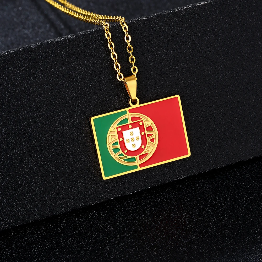 New Trendy Portugal Flag Pendant Necklace Stainless Steel Enamel Anti-Scratch Unisex Fashion Jewelry Accessory view 4