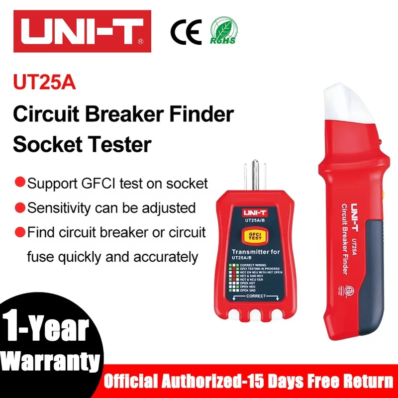 UNI-T AC Circuit Breaker Finder UT25A AC 90-120V Fuse Socket Tester USA Plug Adjustable Sensitivity Beeper Indicattion