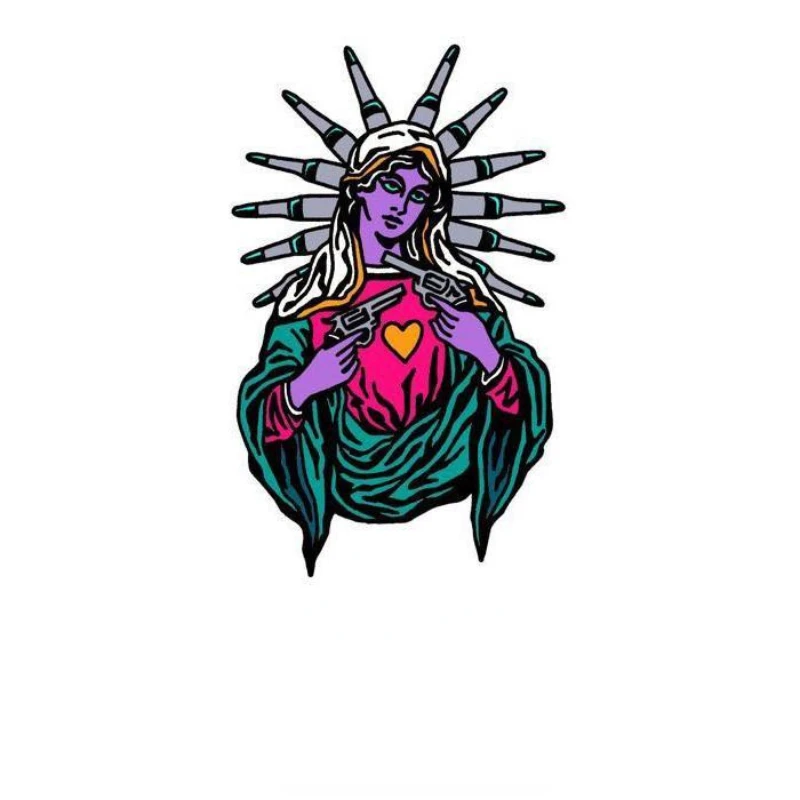 Oldschool Tattoo Stickers Our Lady with Gun Vintageins Temporary Tattoos Cartoon Tattoos Fake Tattoos Hip Hop Waterproof Sticker