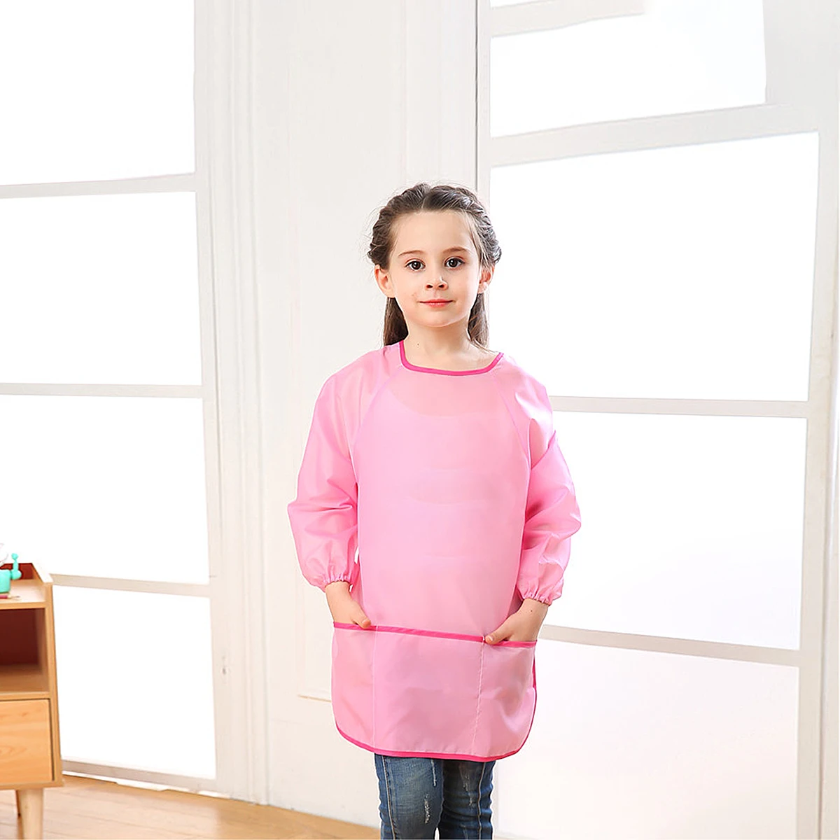 

Waterproof Painting Apron Long Sleeved Art Smock Reusable Cover Clothes Adjustable Closure For Pink
