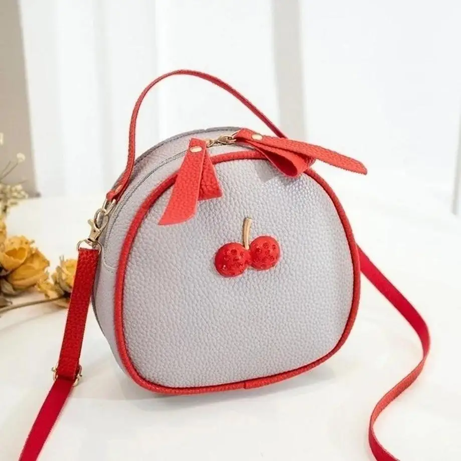 1 Pcs Litchi Pattern Contrast Color Cherry Small Backpack New Women's One-shoulder Messenger Mobile Phone Bag