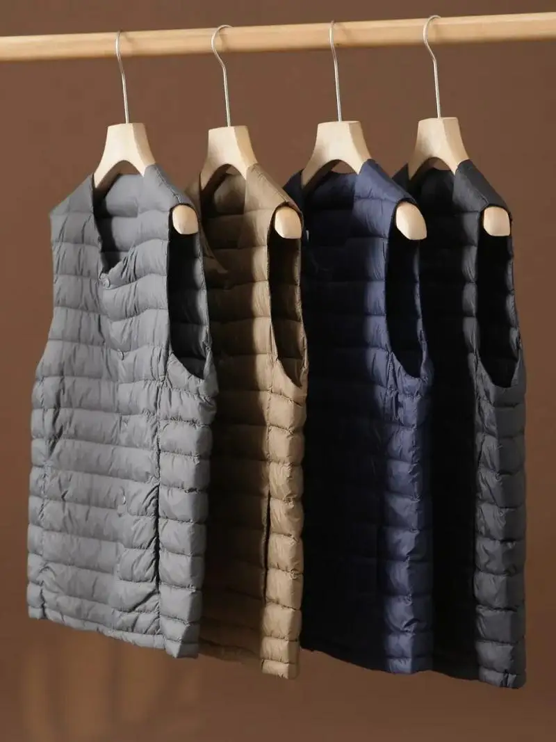 

Новая осенне-зимняя легкая складная однотонная теплая повседневная мужская куртка-жилет с круглым вырезом в городском стиле