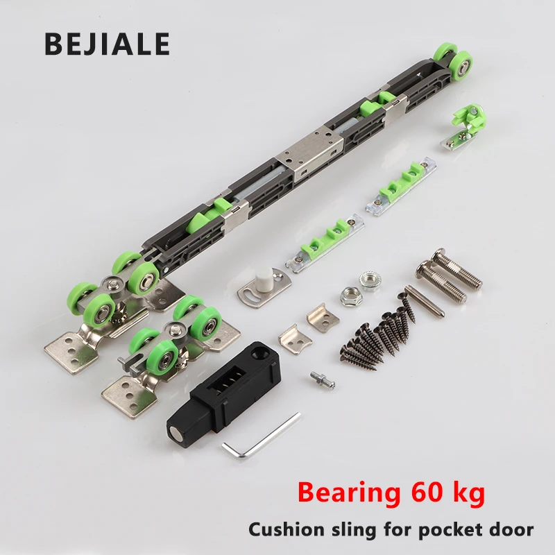 Push Furniture Pocket Door Hidden Sliding Door Hanging Wheel Hanging Rail One-way Damping Buffer Flat Rail Door Track Pulley