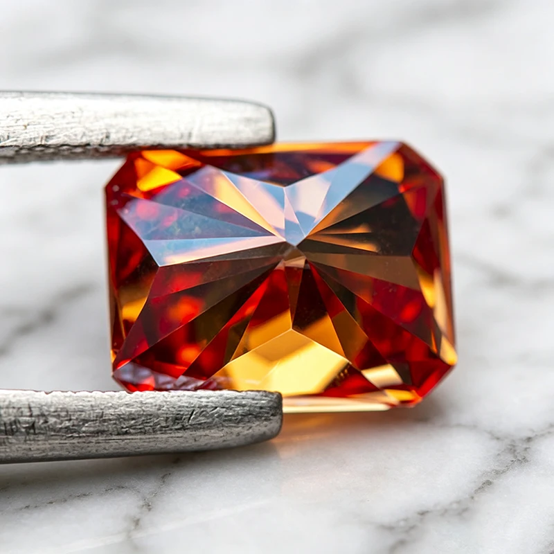 Moissanit-Stein im Radiantschliff, Granatrot, Edelstein-Anhänger für Fortgeschrittene Schmuckherstellung, Besteht Diamanttester mit Zertifikat – Detail 6
