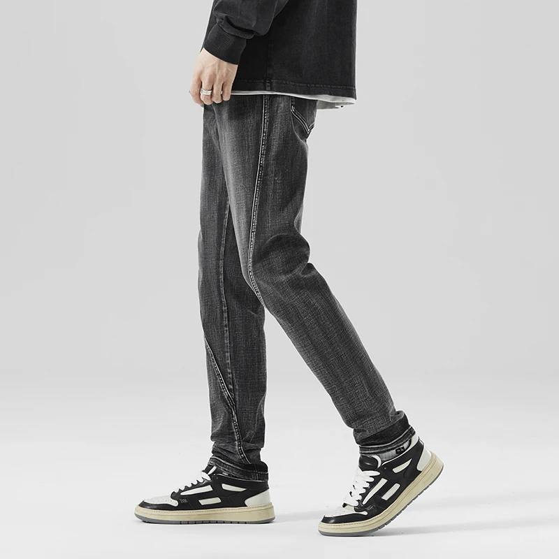 2024 Spring/Summer European and American Personalized Elastic Slim Fit Jeans for Men's Casual High Waist Small Straight jeans