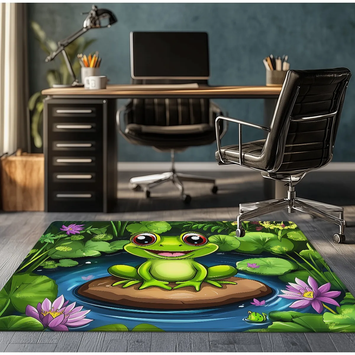Cute Frog Lily Pad Pond Crystal Velvet Rug Kids Room Play Area Floor Mat Cartoon Animal Design Anti Slip Children's Carpet
