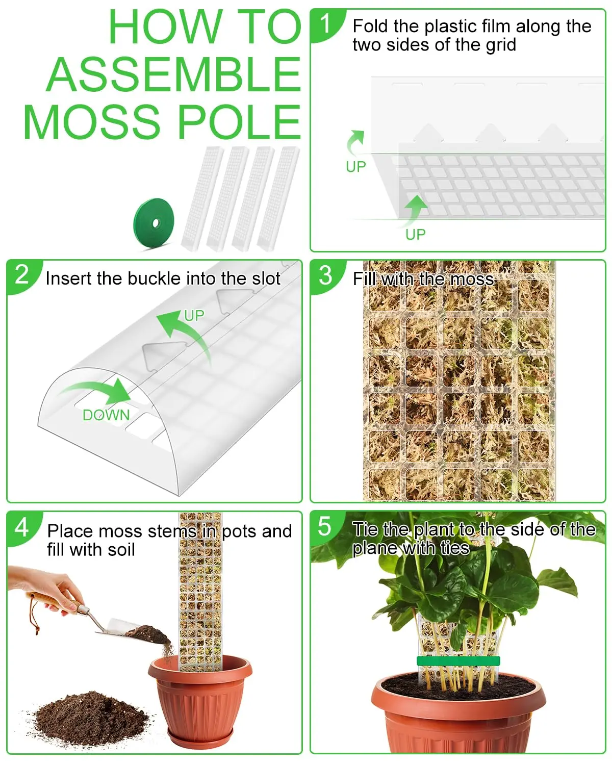 2/4/6Pcs Moss Pole Plastic Plant Stand Indoor Climbing Plants Guardian Tutors Pot Stick For Growth Garden Support Accessories