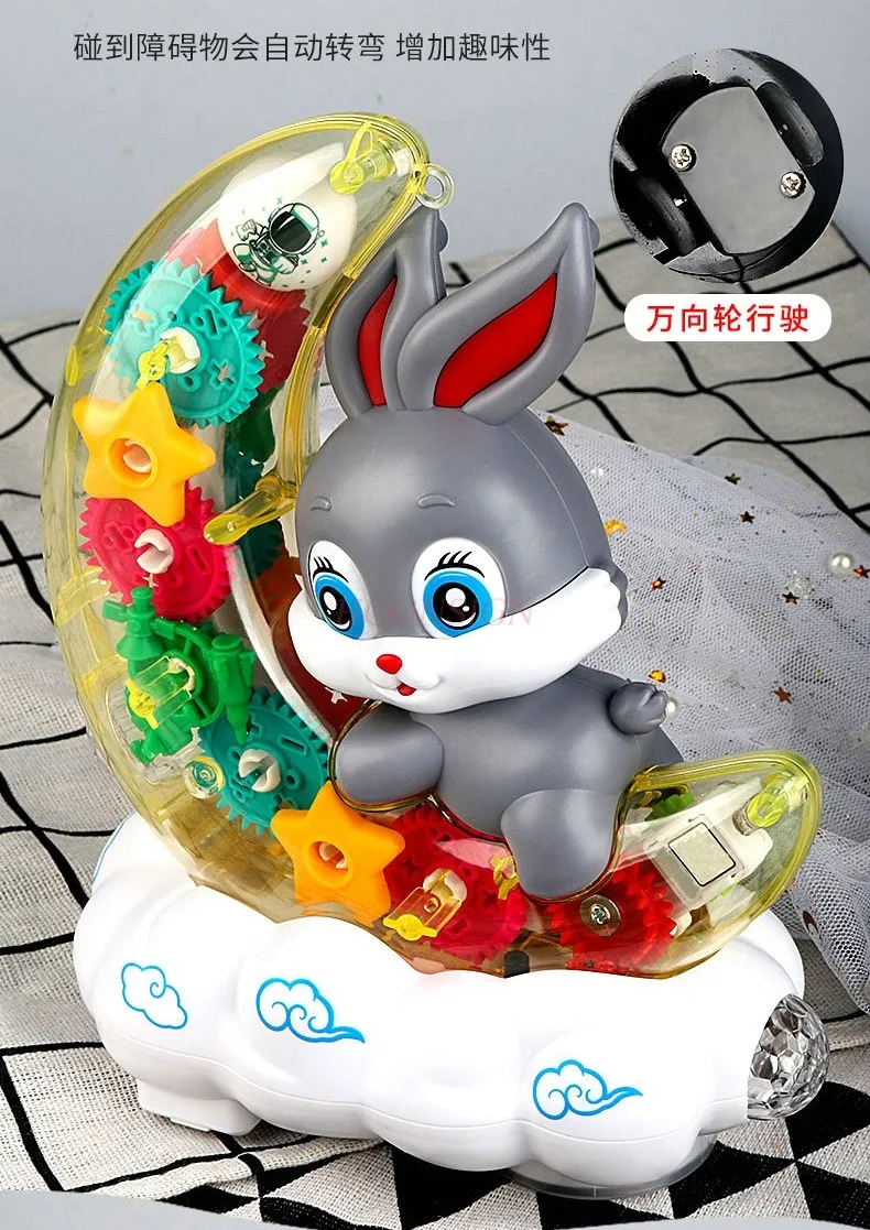 Jouet en Forme de Lapin Transparent pour Enfant, Équipement Électrique en Forme de Lune, Cadeau pour Bébés de 1 à 3 ans