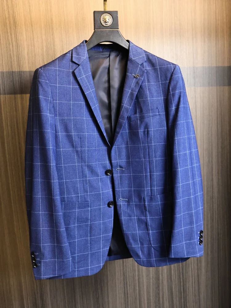 

Business Casual Plaid Lightweight Men's Suit Jacket Spring Summer Fashion Urban Style Breathable Polyester Blend Single Button