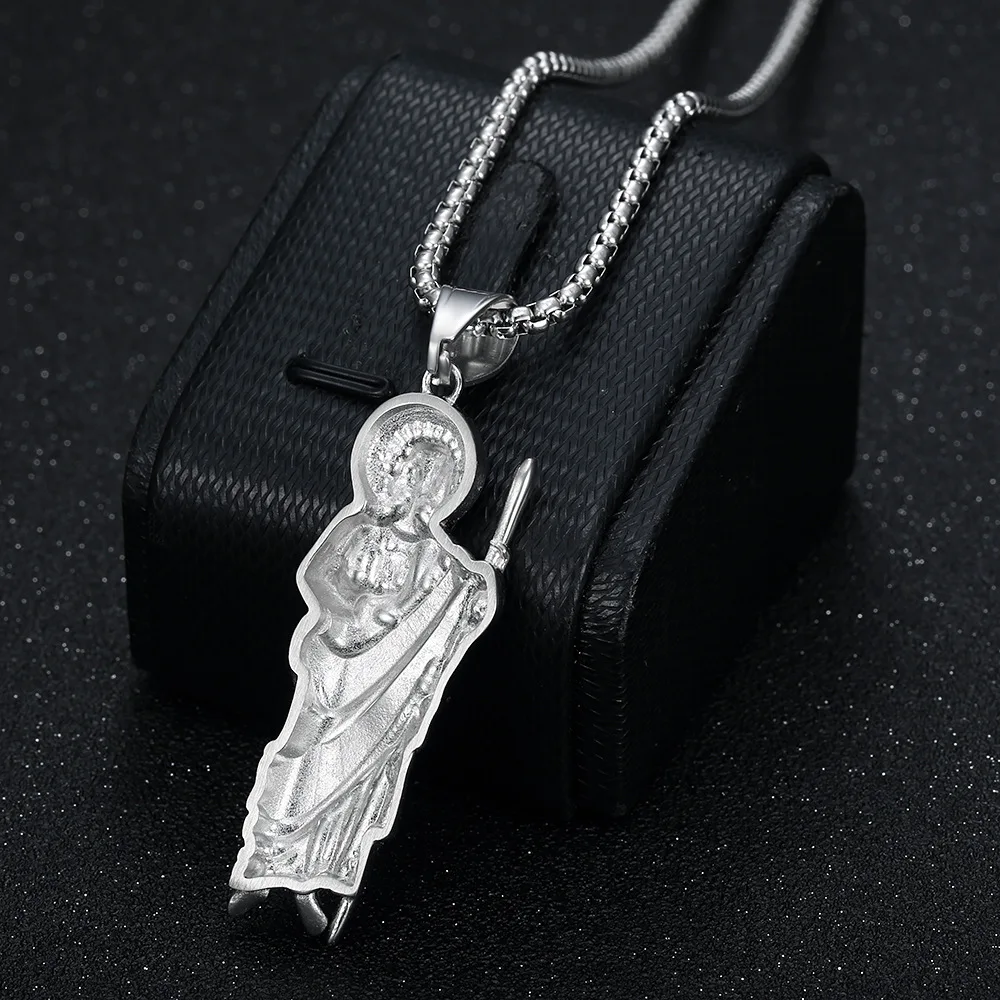 ULJ San Juda Tadeo collana con ciondolo con strass Bling uomo donna Thaddeus gioielli ghiacciati in acciaio inossidabile