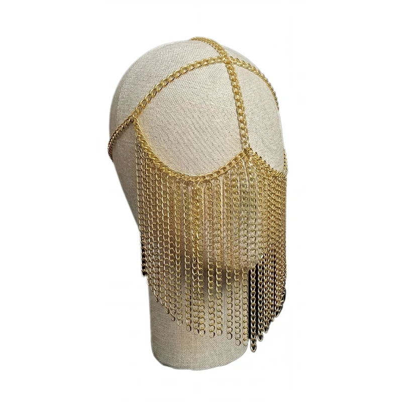 Damen Metall-Quasten-Gesichtskette Extravaganter Gesichtsschmuck für Party Festival Halloween Cosplay Nachtclub – Detail 2