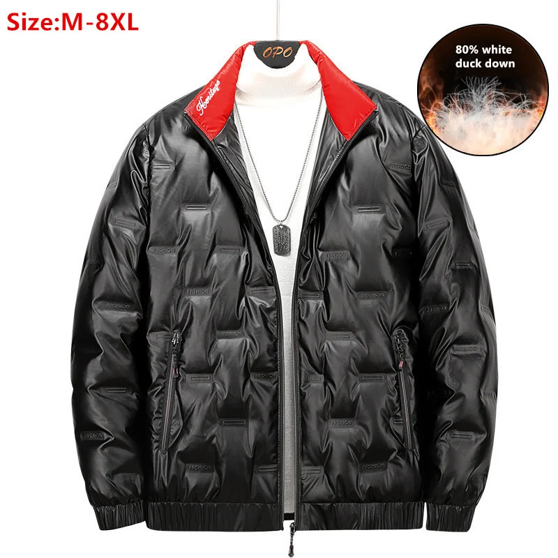 

White Down Jacket For Men Style Winter Parka Ultrathin Light Plus Size 4XL 5XL 6XL 7XL 8XL Glossy Black Silver Warm Coat