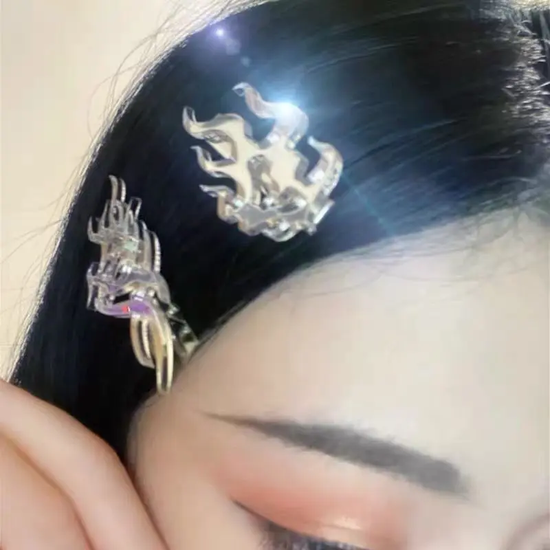 Punk Ninja Shuriken Flame Dragon Icon Reflective Hair Clips Funny Hip Hop Harajuku Totem Geometric Hair Accessories For Women