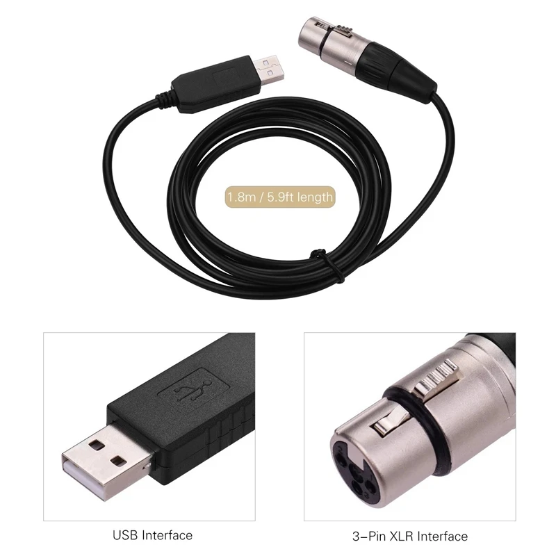 واجهة أنثى XLR لتوصيل معدات إضاءة المسرح ، كابل محول ، تحكم LED ، RS485 ، DMX512 ، USB إلى 3Pin