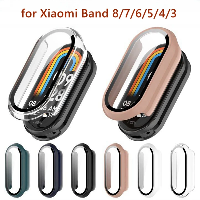 PC Hard Case For Xiaomi Band 8 7 6 5 4 Screen Protector Cover Shell on Xiomi mi Band8 Band7 Cases Tempered Glass