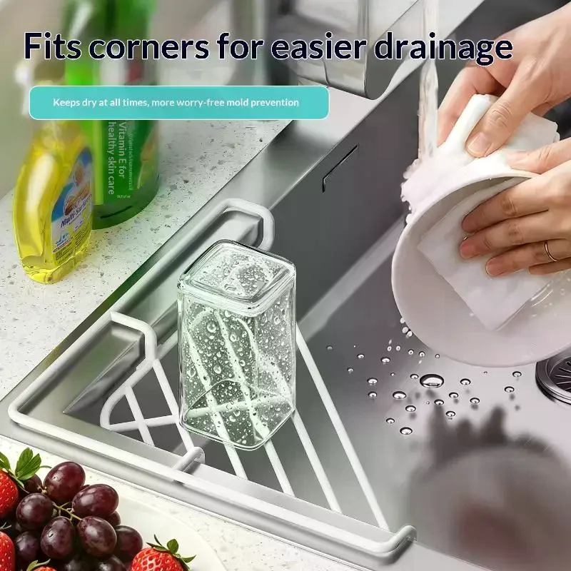 Punch-free Rustproof Stainless Steel Sink Corner Rack Quick Drain Dish Drying Organizer for Home Kitchen Use