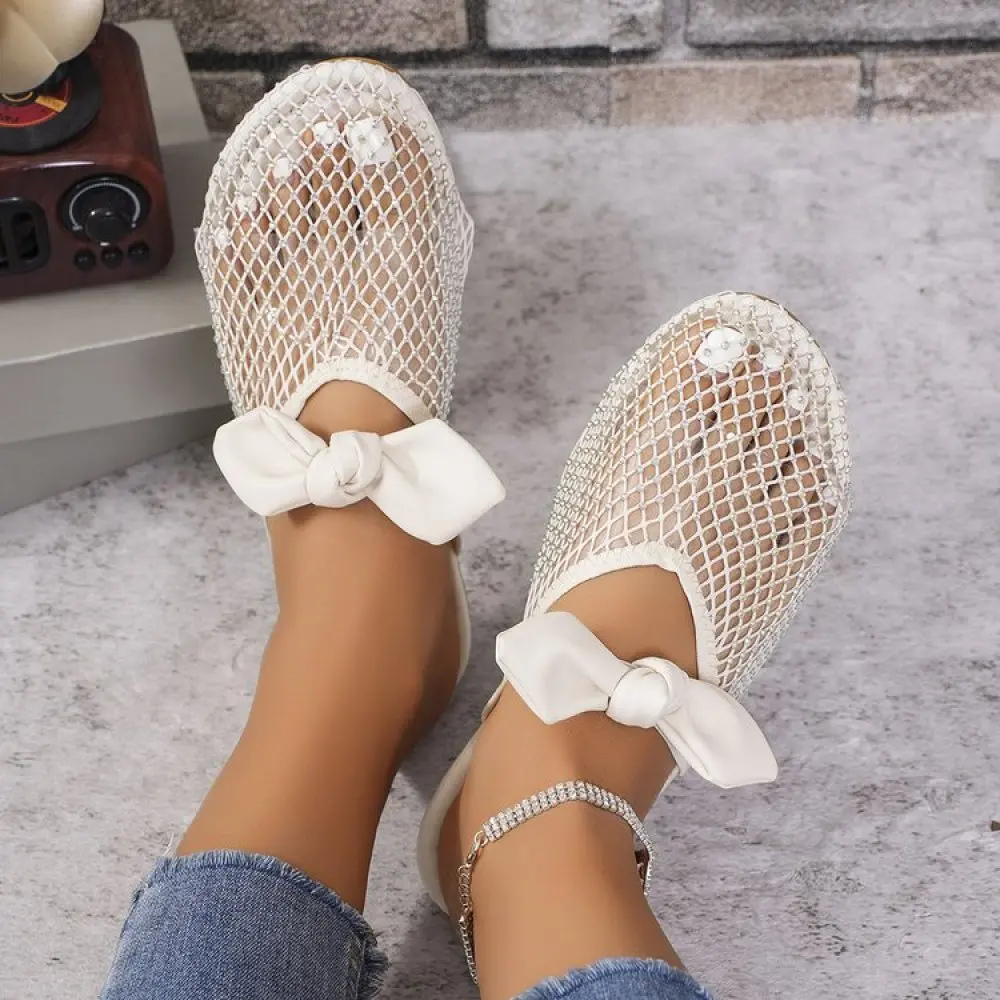 

New Women's Luxury Brand Round Toe Flat Bottom Sandals Summer Hollow Short Boots Water Diamond Sexy Flat Bottom Shoes for Women