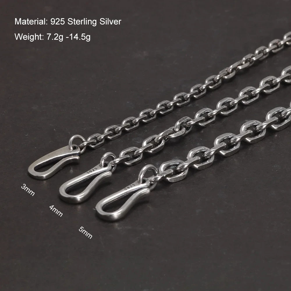 Thin Silver Bracelet Mens Womens Vintage Punk Link Chain 925 Sterling Silver Bracelets Simple Design With Hooks Bileklik