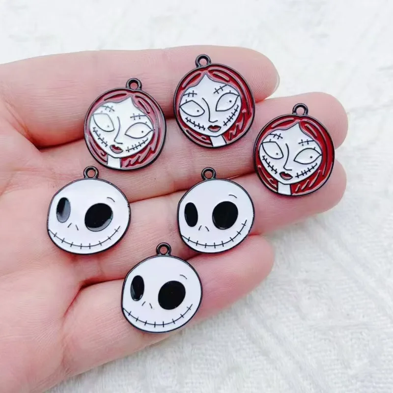 10pcs Halloween Ghost Festival DIY Alloy Drip Oil Pendant Ghost Couple Pendant Earrings Keychain Bracelet Accessories