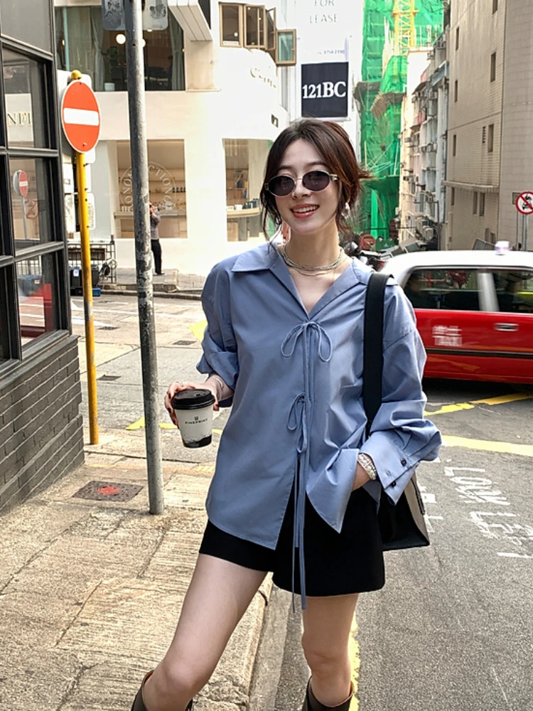 Chemises Vintage françaises élégantes pour femmes, vêtements de printemps à boutons, manches longues, amples, décontractés, mode coréenne, t-shirts Y2k