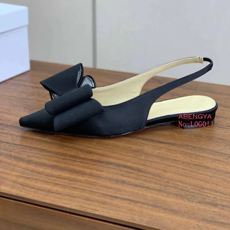Designer Sexy Zijde Roze Lage Hakken Jurk Schoenen Vrouw Boog Knoop Slingback Prom Schoenen Zomer Fashion Party Banket Schoenen Voor Vrouwen
