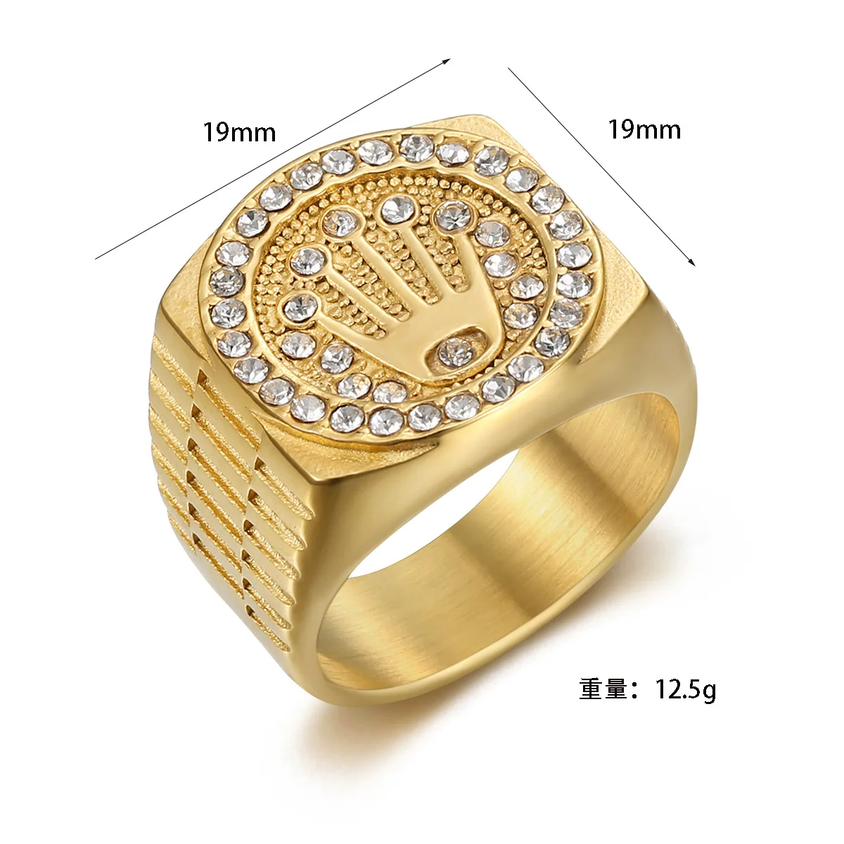 Inlaid Rhinestone Hip Hop Ring for Women and Men Gold Silver Color Vintage Punk Ring Hot Selling Crown Couple Jewelry Ring