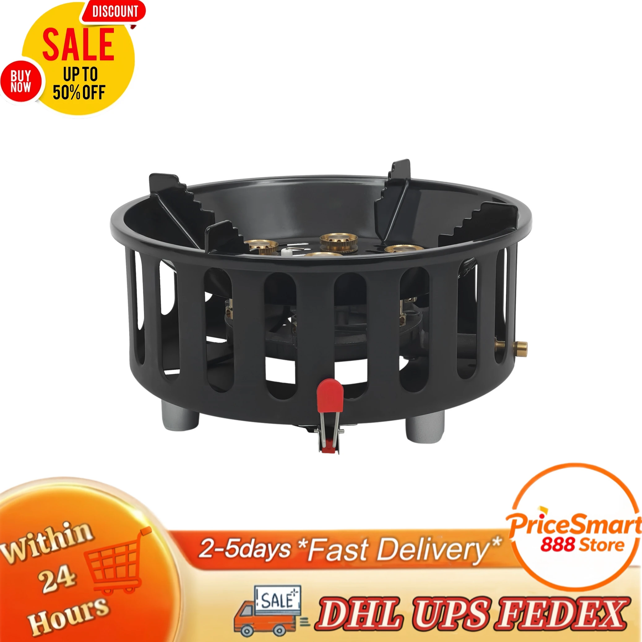 7-Brenner Outdoor-Campingkocher, sicherer und zuverlässiger tragbarer Herd mit 3 Adaptern und verstellbarem Knopf für Reisen, Camping, Picknick