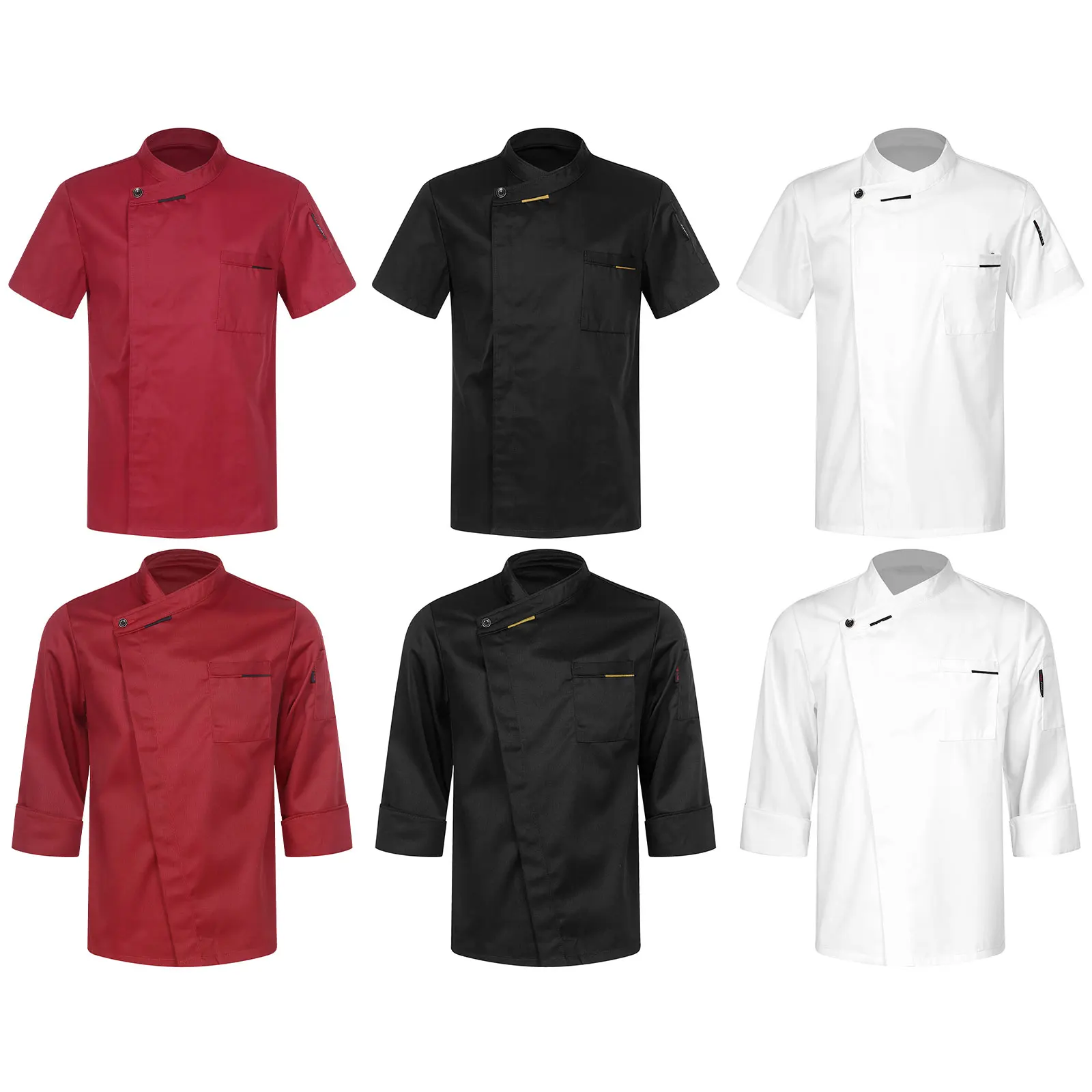 Camisa de Chef para hombre, con cuello cruzado uniforme de trabajo, abrigo de Chef para cocina, restaurante, Hotel, chaqueta de cocina Unisex con bolsillos, Tops de Chef