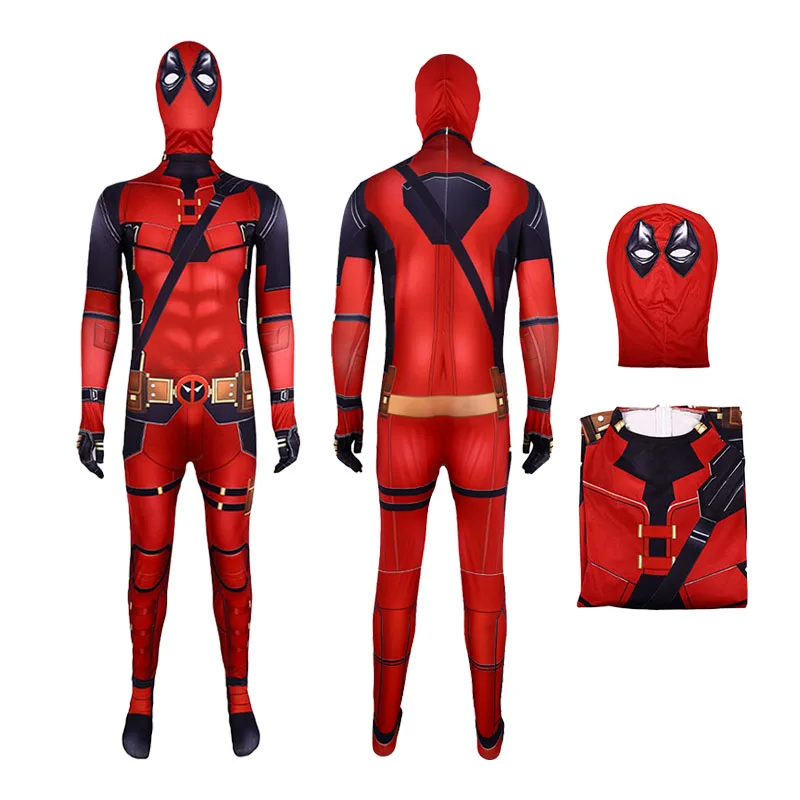 Movie Deadpool 3 Full Body Costume with Mask for Men Women Zentai Superhero 3D Print Jumpsuit Halloween Carnival Costumes 2024