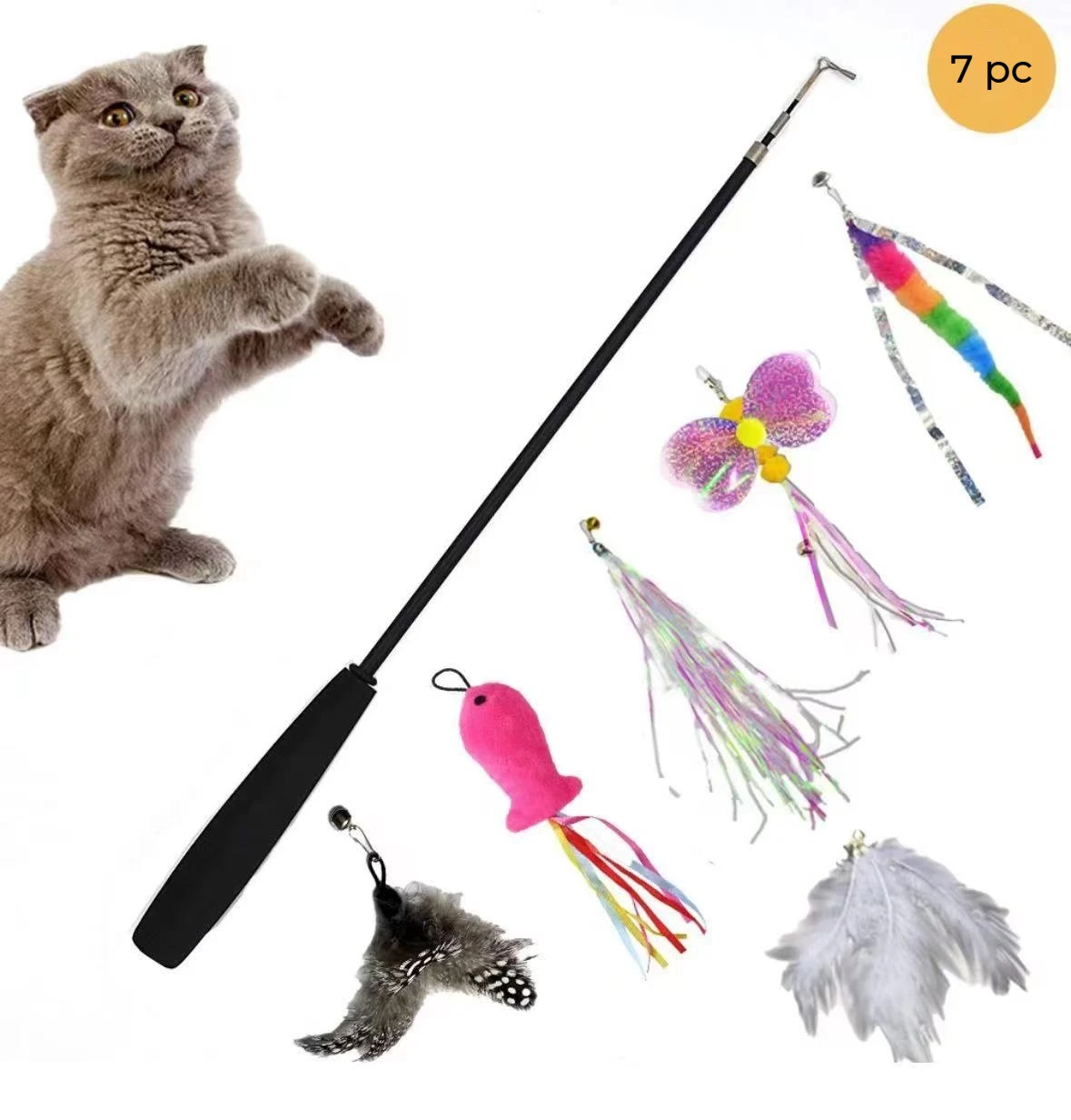 

Custom High Quality Pet Toy Replaceable Retractable Feather Teasing Stick Interactive Cat Pet Toy Set