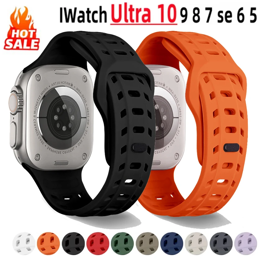 Silicone Strap For Apple Watch ultra 3 2 Bands 49mm 44mm 45mm 46mm 40mm 41mm 42 Bracelet correa iWatch Series 11 10 9 8 7 6 SE3
