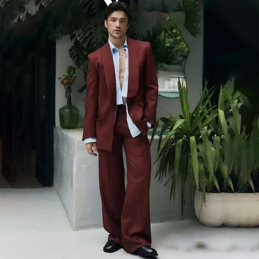 

Customized Men's Suits Formal Solid Color Blazer Fashion One Button Shawl Lapel Loose 2 Piece Jacket Pants Elegant Clothing