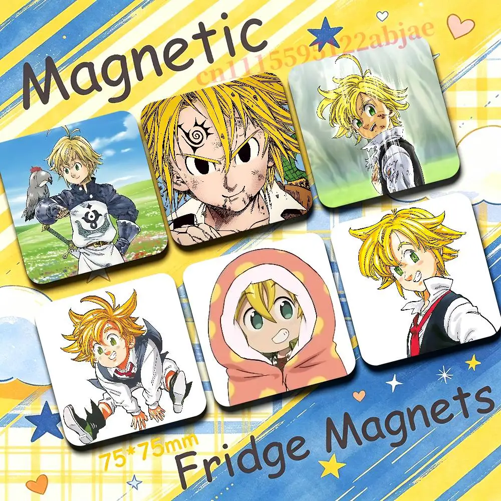 M-Meliodas 75mm Square Cute Fridge Magnet Decorative Refrigerator Magnet Home Kitchen Decoration Souvenir Gift