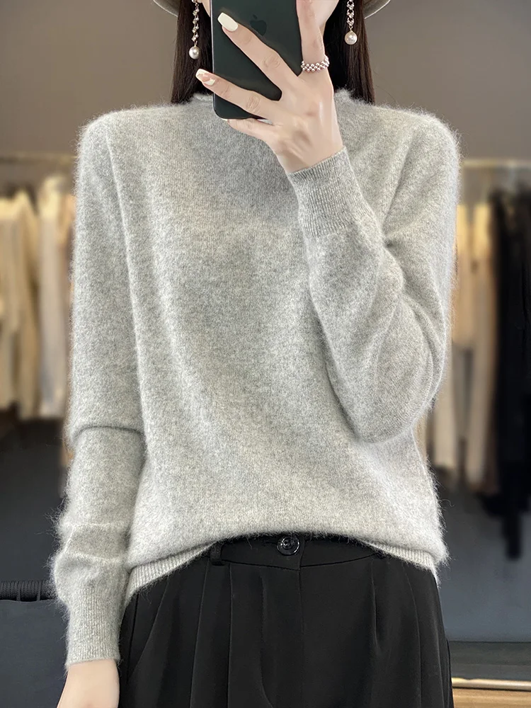 

Women's Curl Round Collar Sweater 100% Mink Cashmere Pullover Long Sleeve Cashmere Knitwear New Autumn Winter Female Clothing