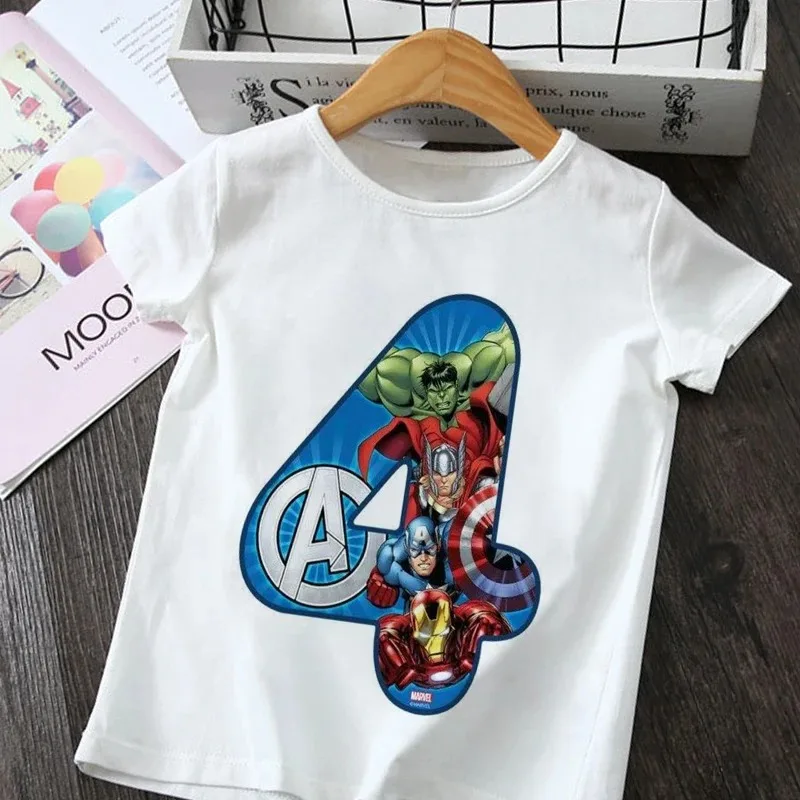 Marvel Hero Birthday Party Cartoon T Shirt Girls Children Tshirt Number 1 2 3 4 5 6 7 8 9 Spiderman Disney Graphic Kids Clothes