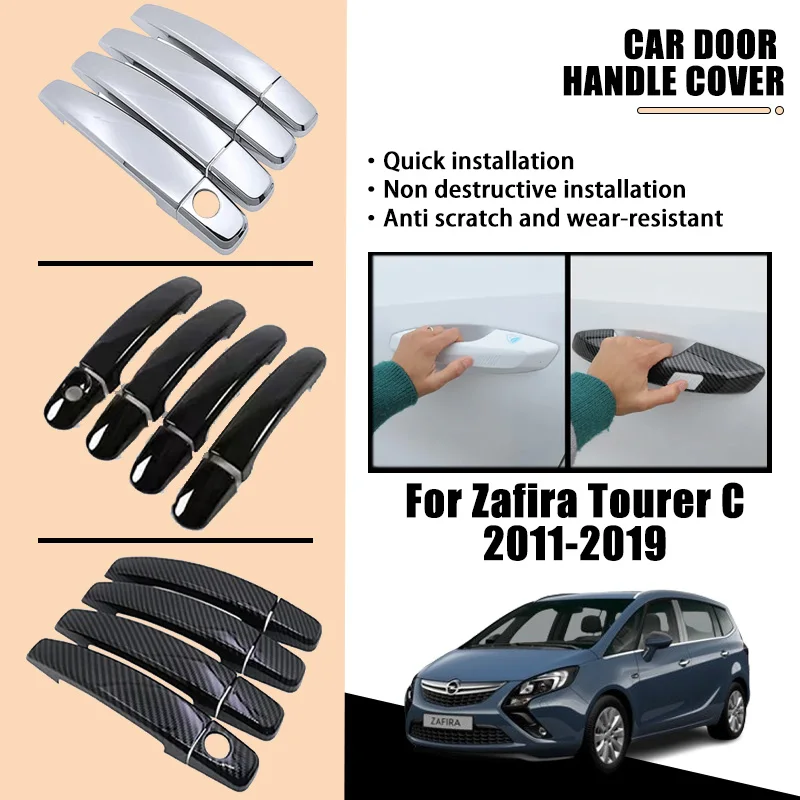 Door Handle Cover For Vauxhall Opel Zafira Tourer C 2011-2019 2012 ABS Black Carbon Fiber Chrome Car Accessories Catch Rustproof