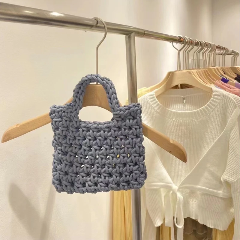 Bolso de playa de paja hecho a mano para mujer, tejido de ganchillo de algodón, a la moda, primavera y verano, 2022