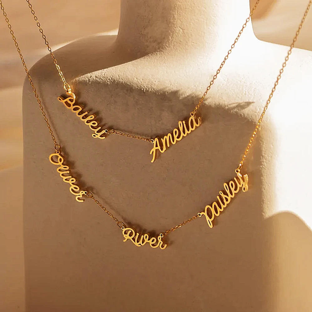 Personalized Customized Necklace for Women Double Name Pendant Gold Stainless Steel Jewelry Couple Heart Charm Chain Choker Gift