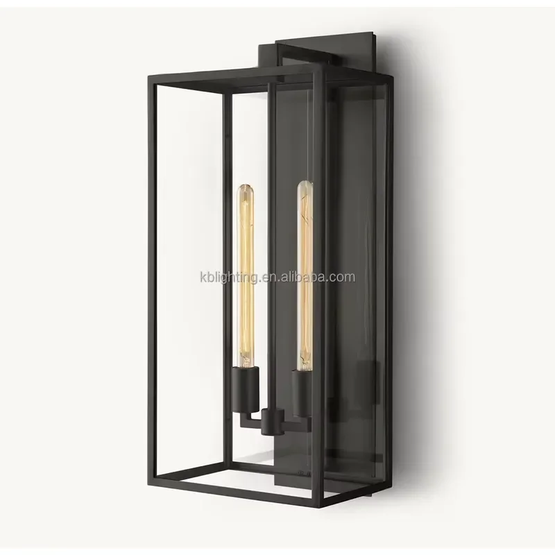 Antique Solid Brass Wall Light American Design Loft Retro Home Villa Black Exterior Waterproof Lantern Glass Wall Sconce