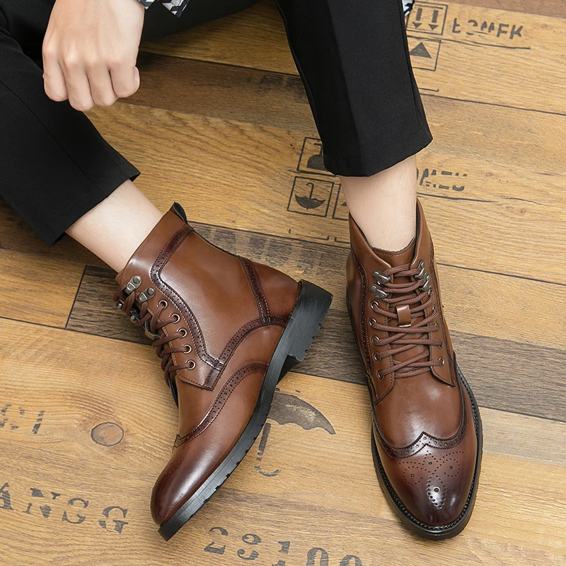 Mens Brown Black Chelsea Handmade Designer British Ankle Formal Dress Boots Motorcycle Men Business Shoes Boots Free Shipping