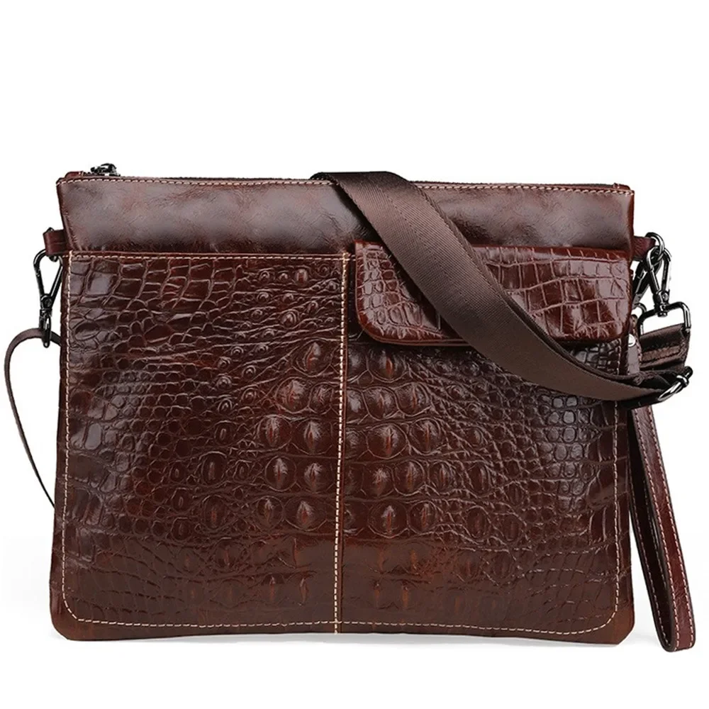 

Crocodile Pattern Real Leather Document Handbag Business Bag Genuine Cowhide Shoulder Messenger Briefcase Tablet Computer Pack