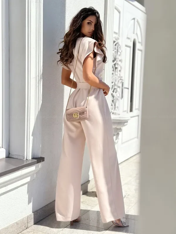 Combinaison d'été à jambes larges pour femmes, nouvelle combinaison de bureau rétro élégante, vêtements de travail une pièce pour femmes